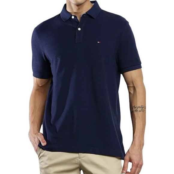 TOMMY HILFIGER • Navy Blue Classic Short Sleeve Polo Shirt - Picture 13 of 16